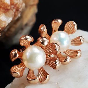 Sterling Silver 925/14K Rose Gold Studs Large Freshwater Pearls Earrings